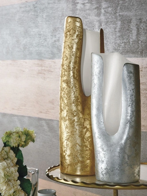 Vaso in ceramica esterno foglia oro o argento, interno bianco opaco Calla di Adriani e Rossi