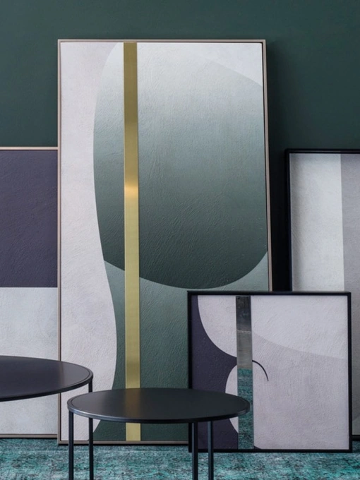 Quadro materico con finitura cementizia e fascia decorativa in acciaio inox o ottone Harmony Rettangolare di Adriani e Rossi