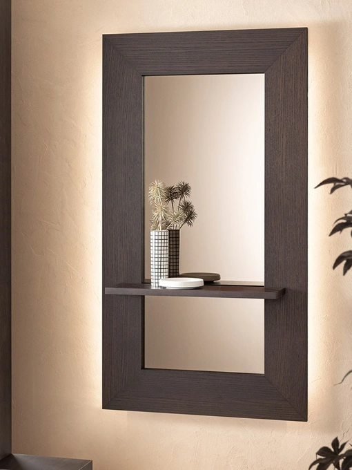 Specchio Sibilla con cornice in legno e mensola di Riflessi