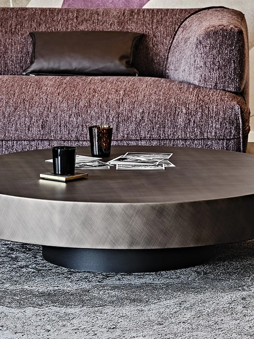 Tavolino rotondo con top in legno verniciato Brushed Grey Arena di Cattelan Italia
