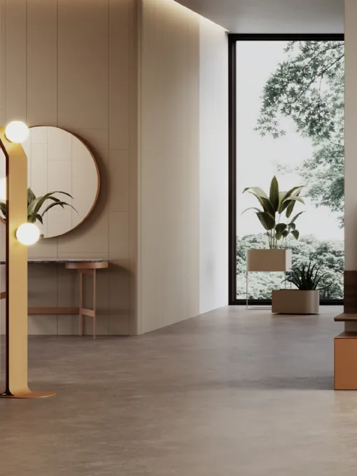 Lampada LED da terra Brand Floor in metallo con globi in metacrilato satinato di Ronda Design