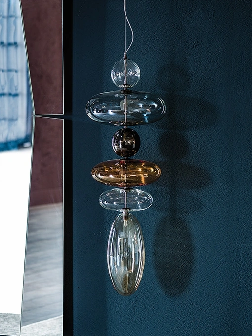 Lampada a sospensione Baban in vetro borosilicato trasparente, fumé e arancione di Cattelan Italia
