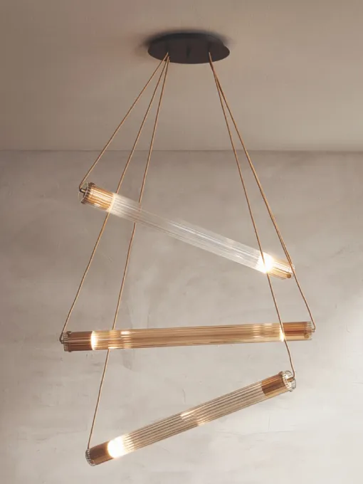 Lampada a sospensione in vetro pyrex cannettato Tube S di Riflessi