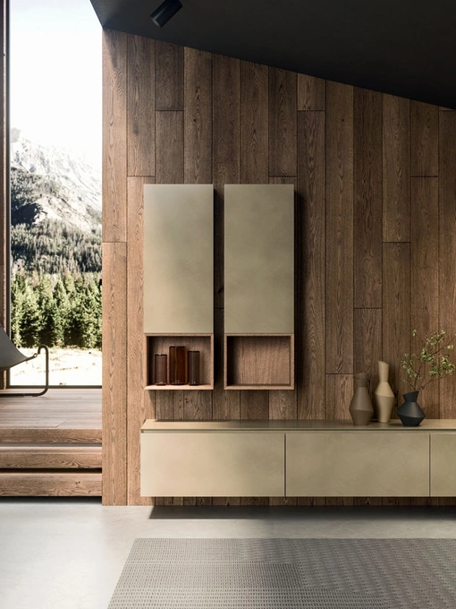 Mobile da Bagno sospeso 360Gradi 03 in legno e laccato Ossidato Oro di Arrital
