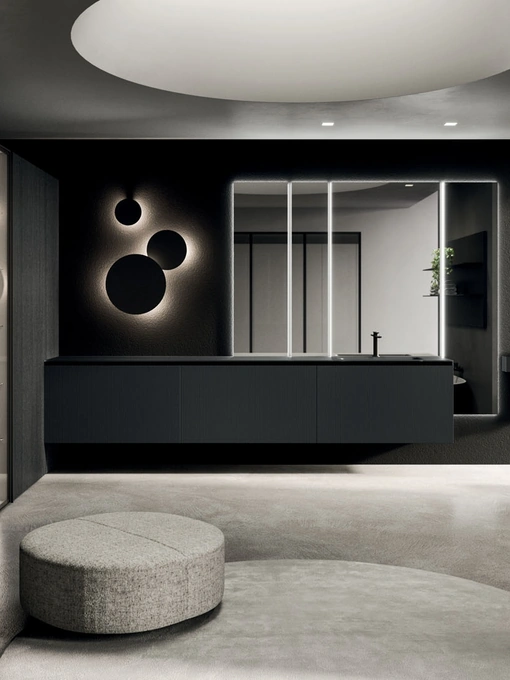 Mobile da Bagno sospeso 360Gradi 07 in Rovere laccato Nero di Arrital