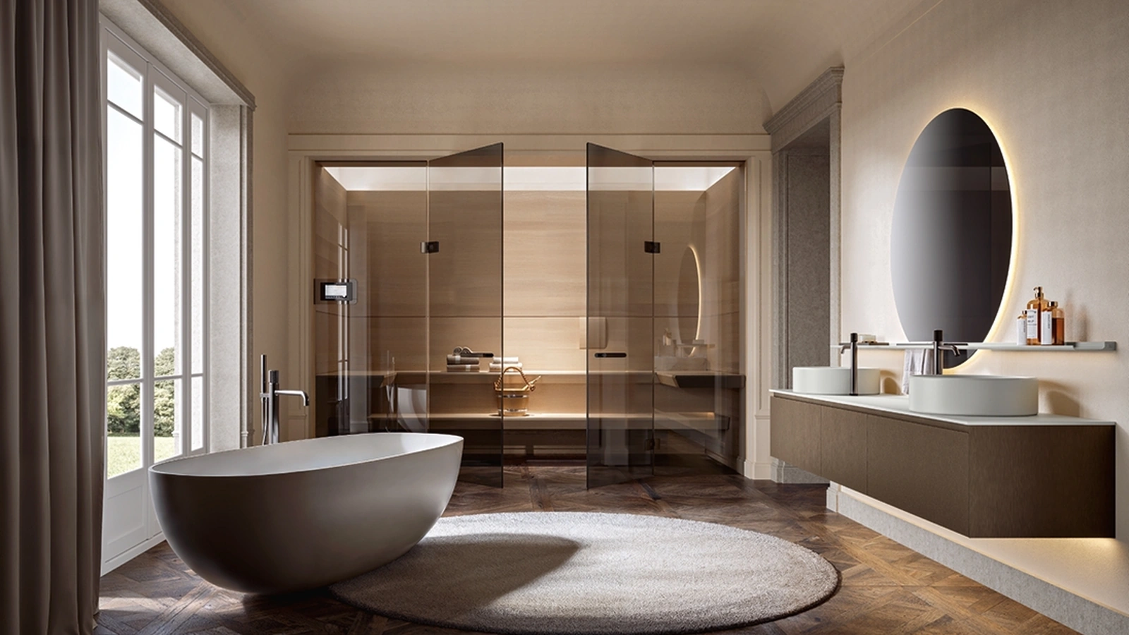 Mobile da Bagno sospeso Artemide 02 in nobilitato reflex bronzo di Edoné