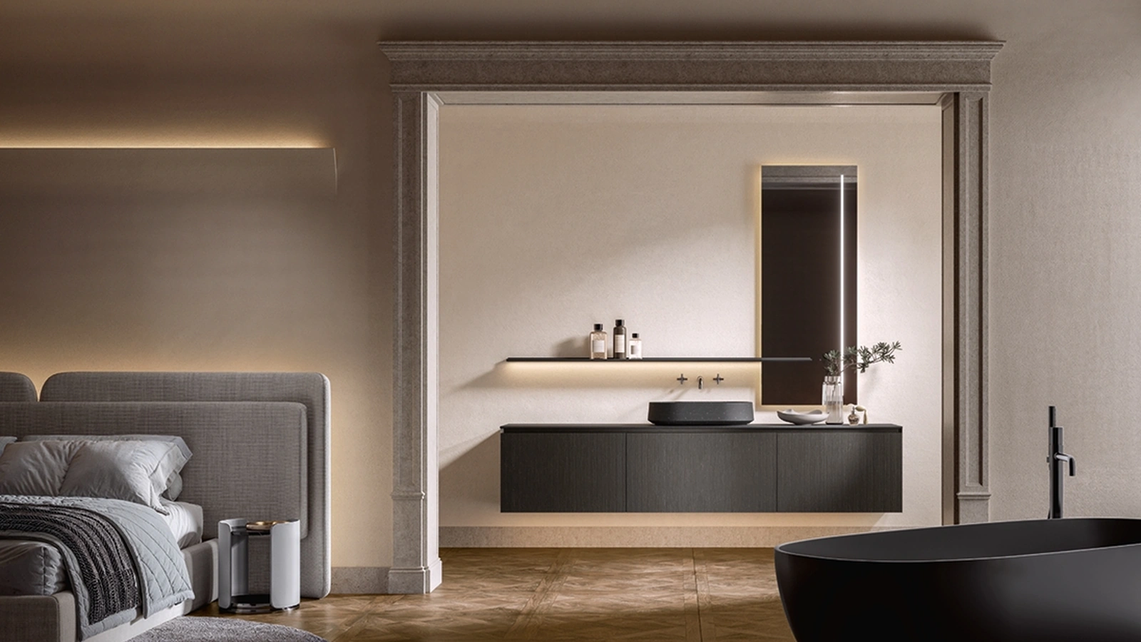 Mobile da Bagno sospeso Artemide 04 in nobilitato rovere timut di Edoné