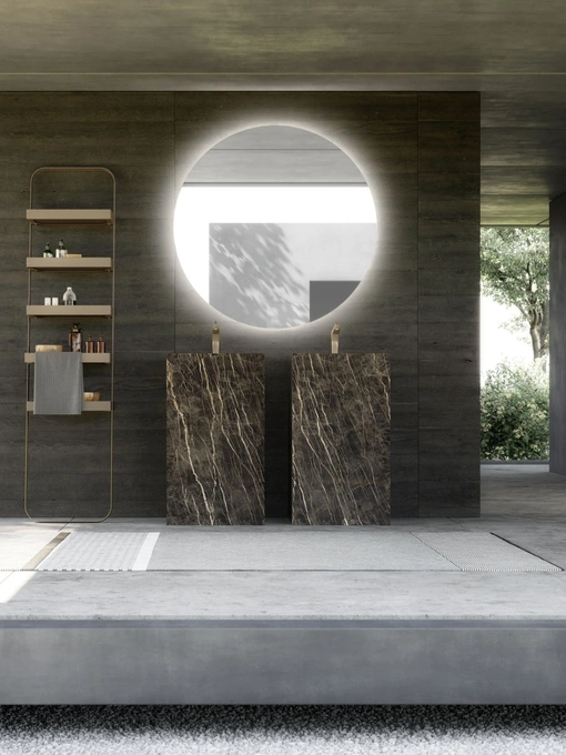 Mobile Bagno da appoggio M System 022 in Gres Cava Noir Desir lucido di Baxar