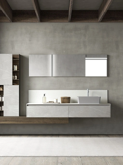 Mobile da Bagno sospeso M2 System 222 in melaminico Pietra Piasentina di Baxar