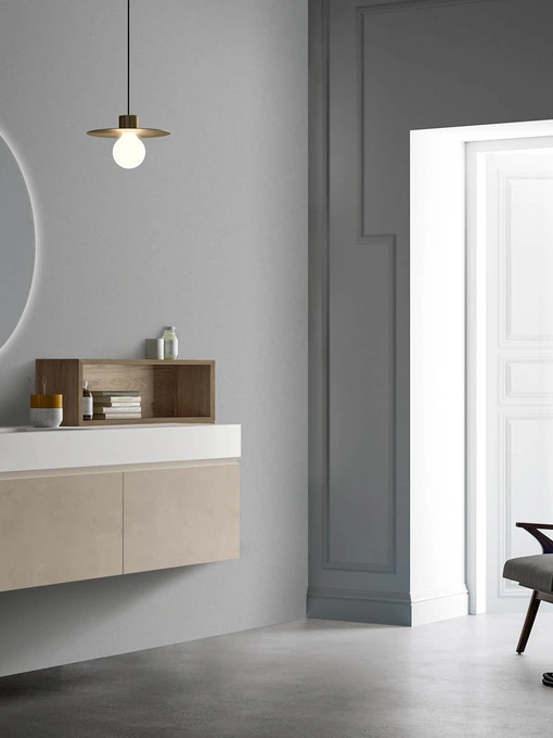 Mobile da Bagno sospeso in laccato cemento argilla Lapis 01 di Birex