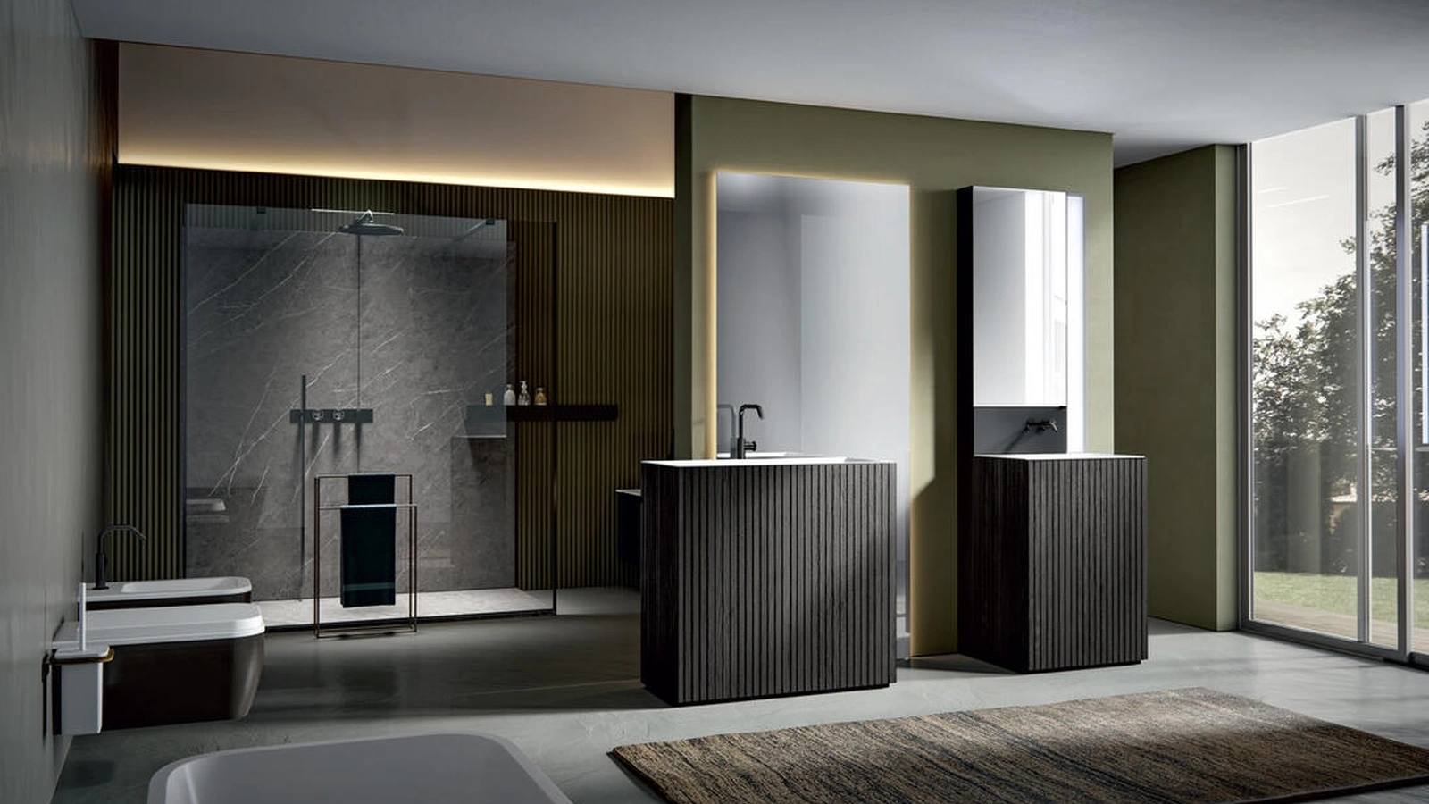 Mobile da Bagno a terra in Texture Veneziana Fuliggine con top integrato Chrono 38 3003 di Edoné