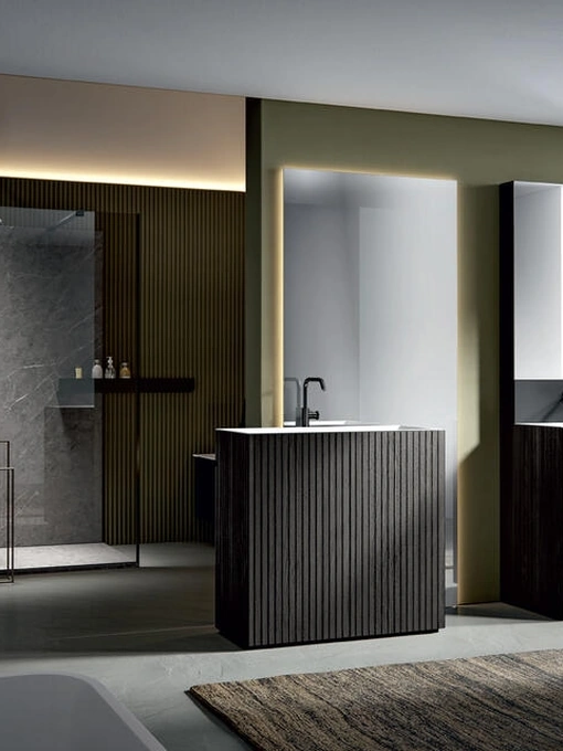 Mobile da Bagno a terra in Texture Veneziana Fuliggine con top integrato Chrono 38 3003 di Edoné