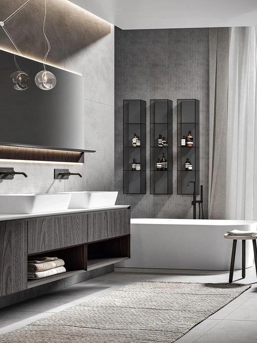 Mobile da Bagno Chrono 2304 finitura essenza Castagno tinto Fuliggine di Edoné