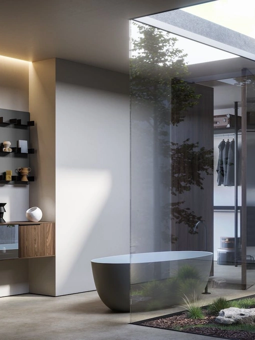 Mobile da Bagno sospeso in legno Noce Canaletto e vetro Cornici 14 di Puntotre