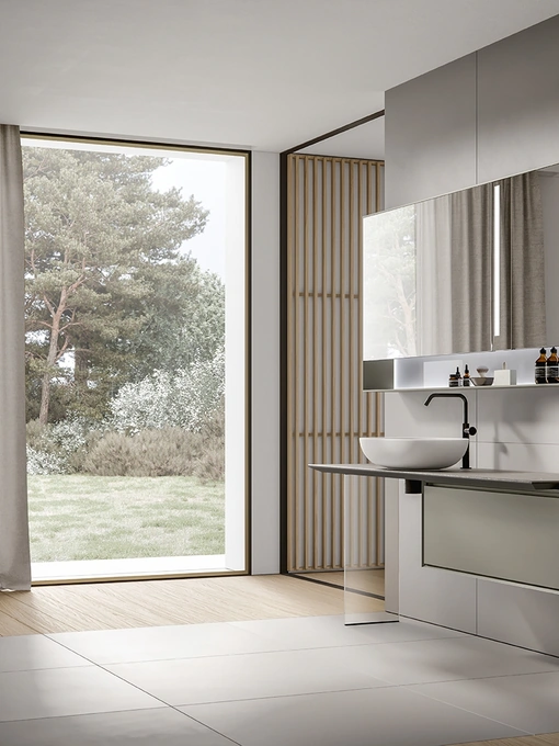 Mobile da Bagno sospeso Crio 2309 laccato opaco Talpa con top in Laminam Pietra Piasentina di Edoné
