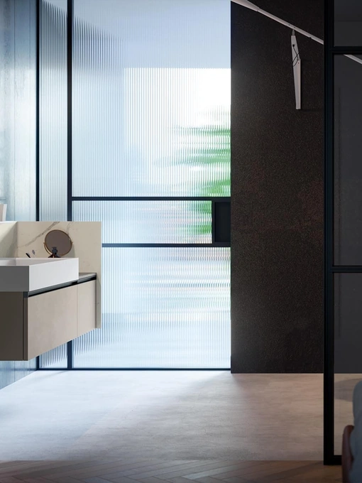 Mobile da Bagno sospeso Deep 01 in laccato metallico nichel di Birex
