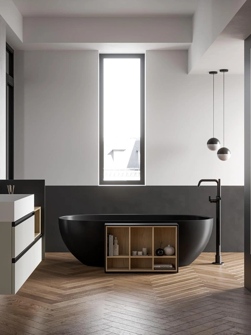 Mobile da Bagno sospeso Deep 04 in laccato opaco light grey di Birex