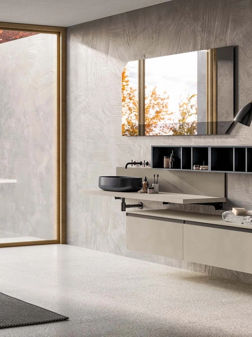 Mobile da Bagno sospeso in laccato effetto cemento argilla Deep 05 di Birex