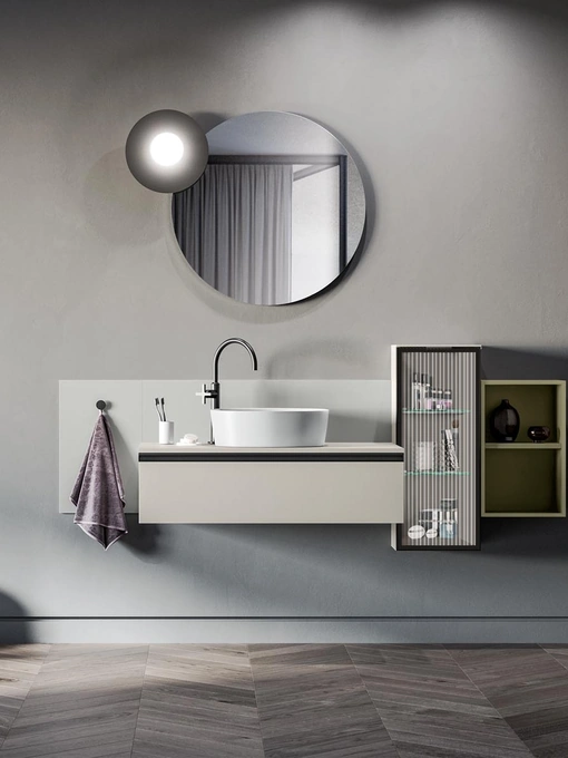 Mobile da Bagno sospeso Deep 06 in laccato effetto cemento perla di Birex