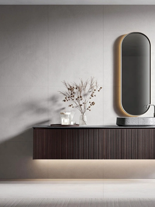 Mobile da Bagno sospeso Eos 2316 in Rovere termotrattato con frontale finitura texture Capri Rovere di Edoné