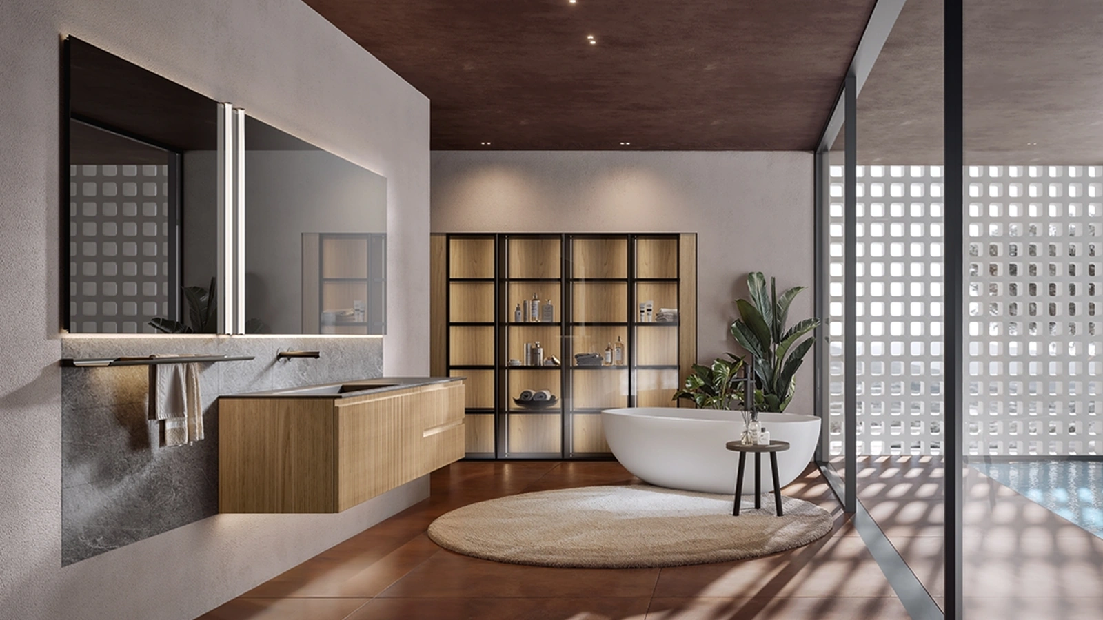Mobile da Bagno sospeso Eros 02 in polimerico essenza cannettato ambra di Edoné