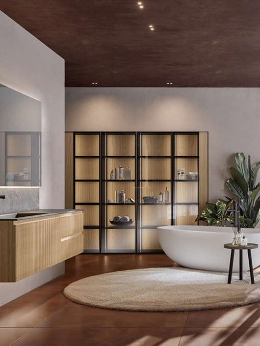 Mobile da Bagno sospeso Eros 02 in polimerico essenza cannettato ambra di Edoné
