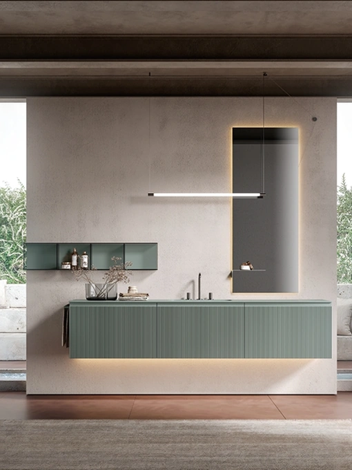 Mobile da Bagno sospeso Eros 03 in polimerico cannettato laccato lago di Edoné