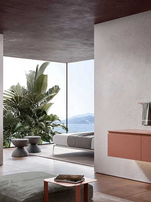 Mobile da Bagno sospeso Eros 05 in polimerico laccato pompelmo di Edoné