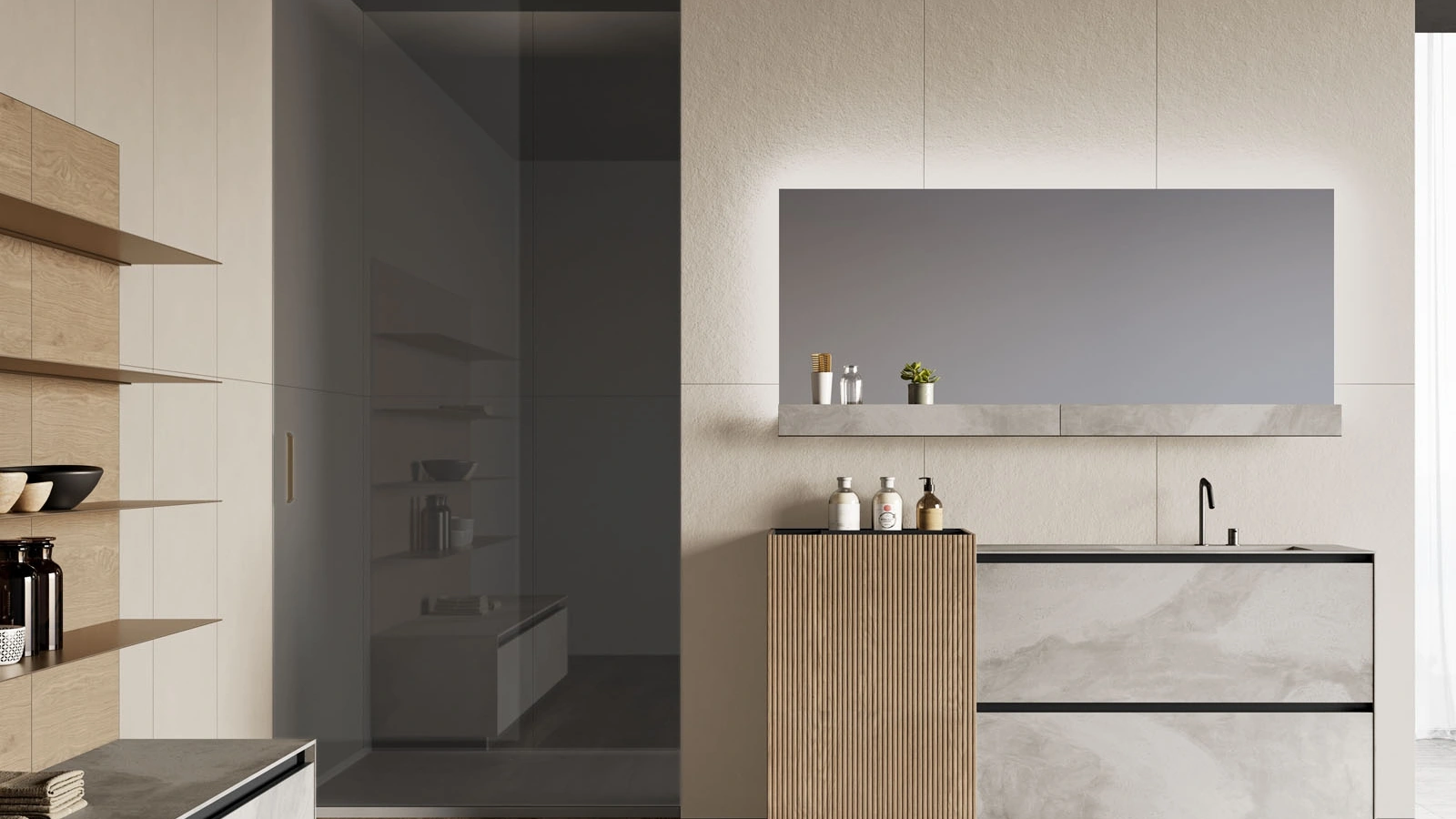 Mobile da Bagno a terra Facto 03 in gres e canneté rovere visone di Birex