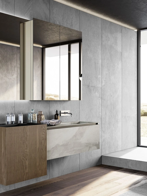 Mobile da Bagno sospeso in gres e cammeté rovere castoro Facto 04 di Birex
