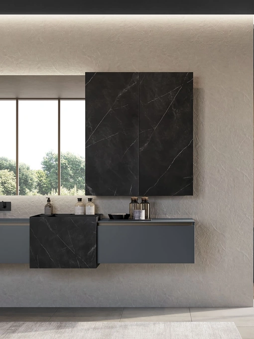Mobile da Bagno sospeso in laccato opaco e gres Facto 05 di Birex