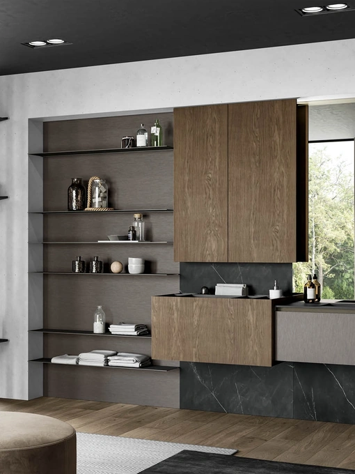 Mobile da Bagno sospeso in essenza rovere castoro e materico Facto 07 di Birex