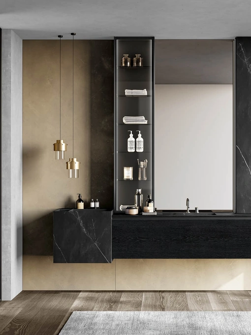 Mobile da Bagno sospeso Facto 08 in essenza rovere carbone e gres di Birex
