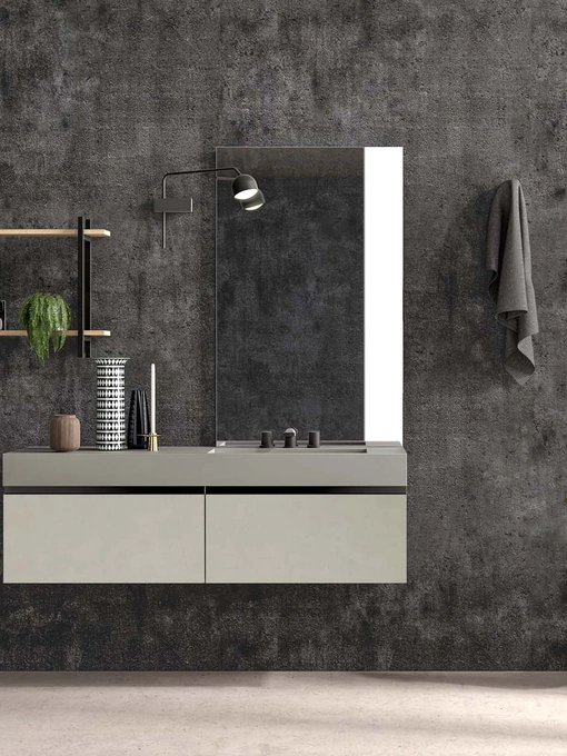 Mobile da Bagno sospeso Gola Up 01 in laccato effetto cemento perla di Birex