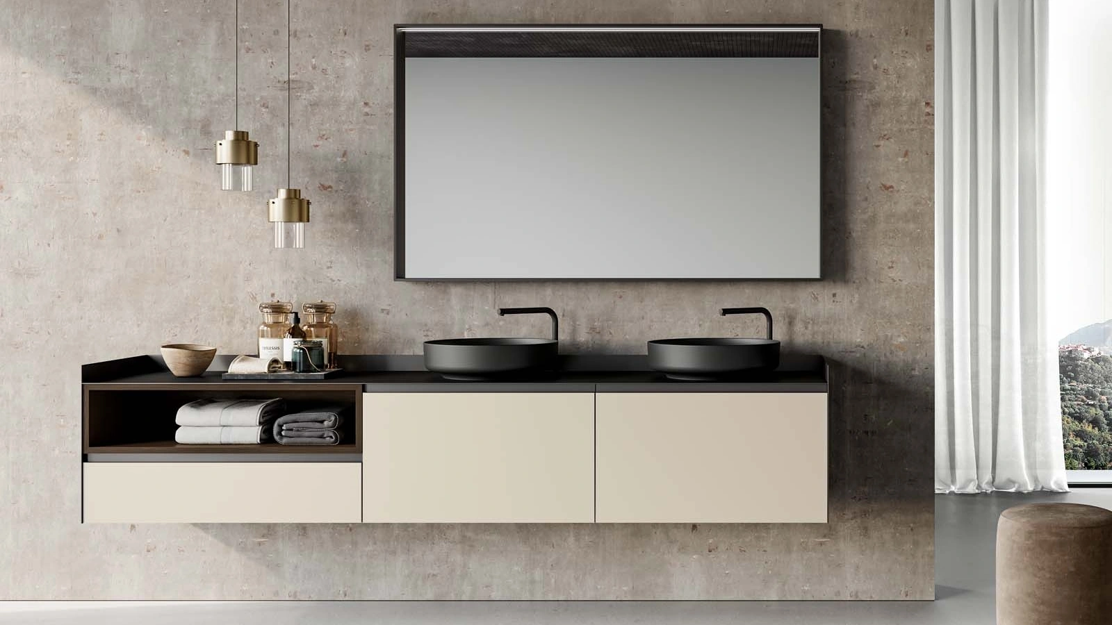 Mobile da Bagno Gola Up 02 in laccato opaco tortora di Birex