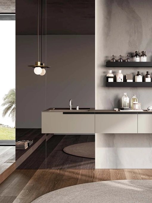 Mobile da Bagno Gola Up 03 in laccato opaco corda di Birex