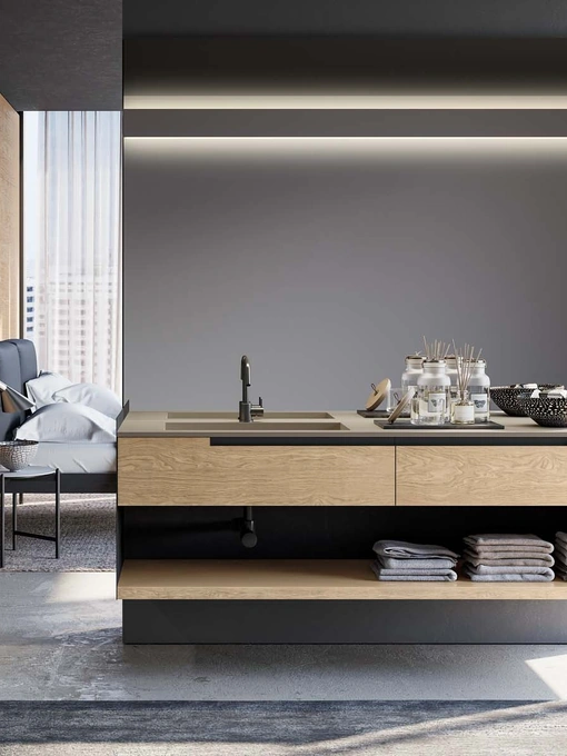 Mobile da Bagno sospeso Gola Up 05  in essenza rovere visone di Birex