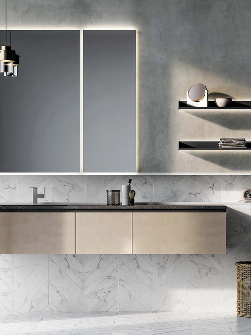 Mobile da Bagno sospeso Gola Up 07 in laccato metallico nichel di Birex