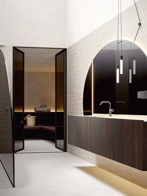 Mobile da Bagno sospeso Hexis 2336 in nobilitato Rigato Chia di Edoné