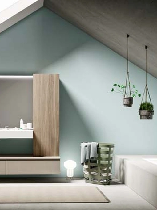Mobile da Bagno sospeso in materico resina argilla con top in mineral marmo bianco opaco Lapis 01 di Birex