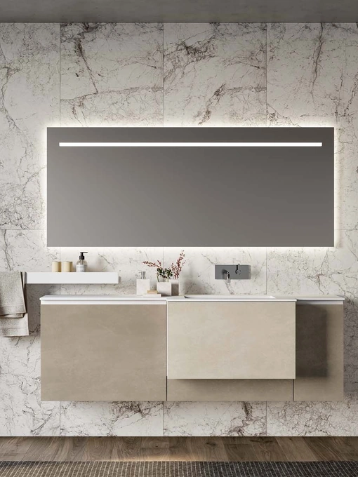 Mobile da Bagno sospeso in materico perla e argilla Lapis 07 di Birex