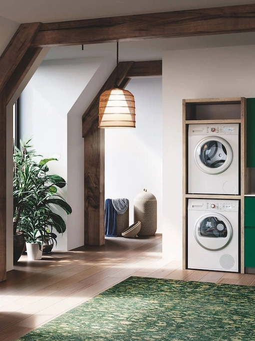 Mobile da Bagno per lavanderia in laccato opaco Verde Muschio e HPL Rovere Laundry 06 di Puntotre