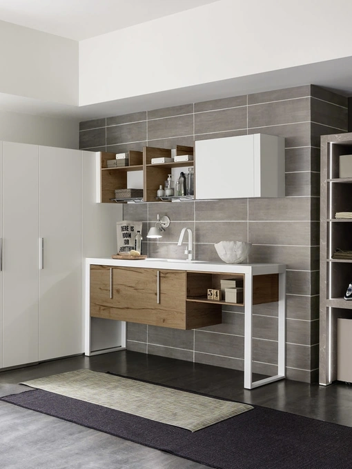 Mobile da lavanderia Laundry System C01 in melaminico e laccato bianco di Baxar