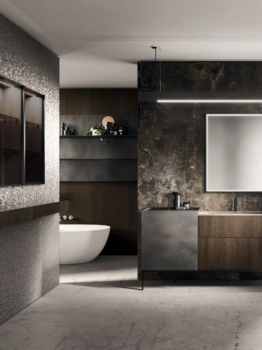 Mobile da Bagno a terra Lympha 02 in rovere e laccato ossidato di Arrital
