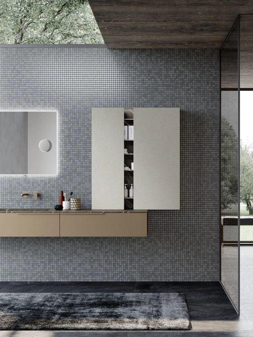 Mobile da Bagno sospeso M1 System 121 in laccato metallizzato e melaminico pelle per i pensili di Baxar