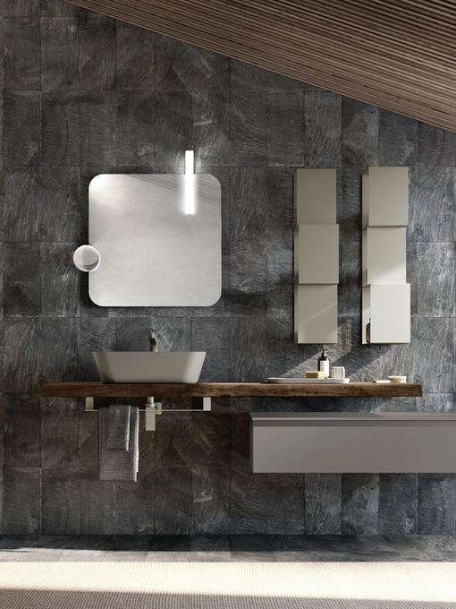 Mobile da Bagno sospeso M1 System Upgrade 08 in laccato opaco con top in Rovere corteccia di Baxar