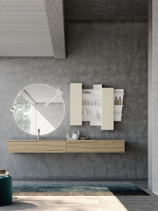 Mobile da Bagno sospeso M1 System 123 in melaminico Noce e laccato opaco di Baxar