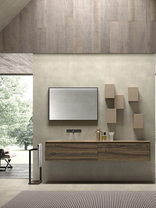 Mobile da Bagno sospeso M2 System 223 in melaminico Noce di Baxar