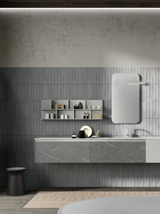 Mobile da Bagno sospeso M2 System 226 in melaminico Pietra Piasentina e laccato opaco di Baxar