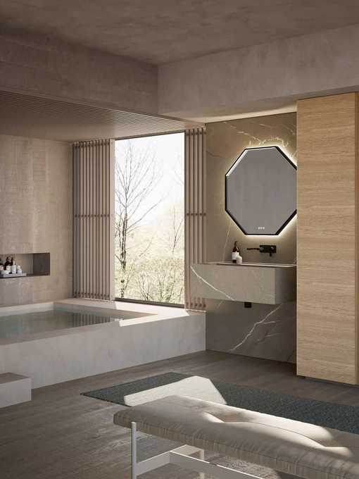 Mobile da Bagno M3 System 308 in gres pietra Piasentina e legno di Baxar